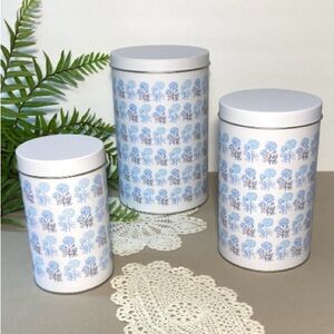 IKEA Blue and White Metal Nesting Storage Tins Cottagecore